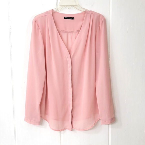 Urban CoCo Tops - Urban CoCo Sheer Long Sleeve Pink Blouse